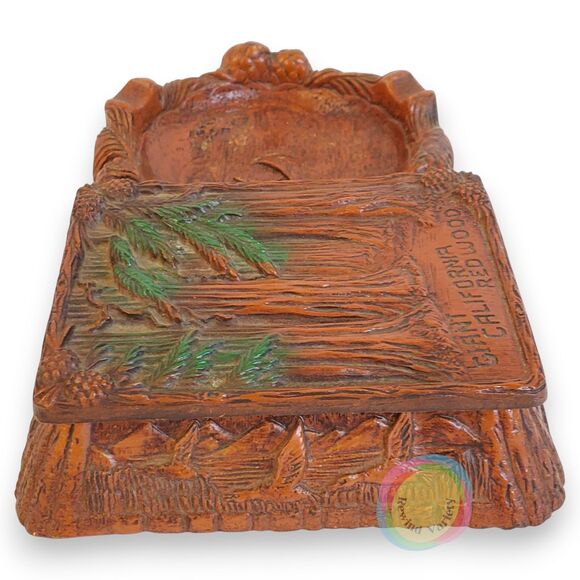 VTG ANCO Redwood Ashtray Cigarette Box Mid Century Resin Bakelite Kitschy - Picture 7 of 16